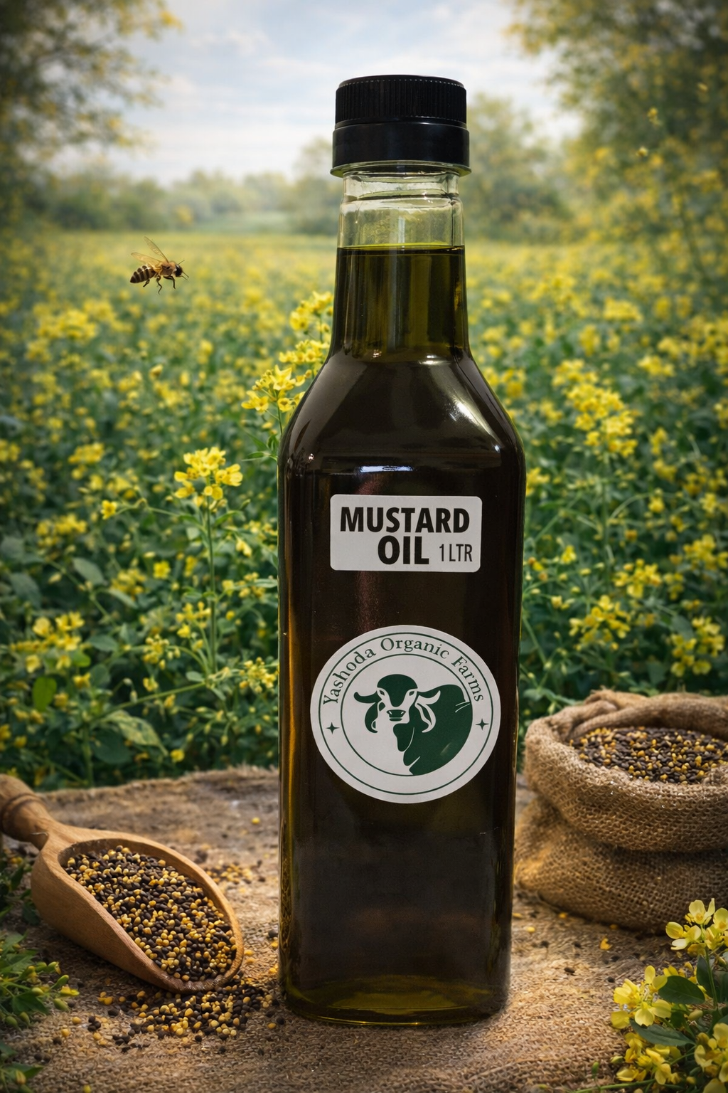 Cold pressed mustard oil bottle made in India